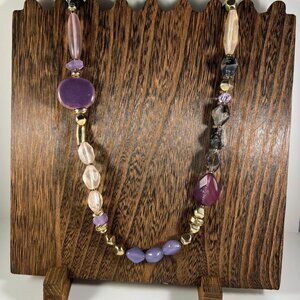 Chicos Long Beaded Necklace With Purple & Gold Accents For Women